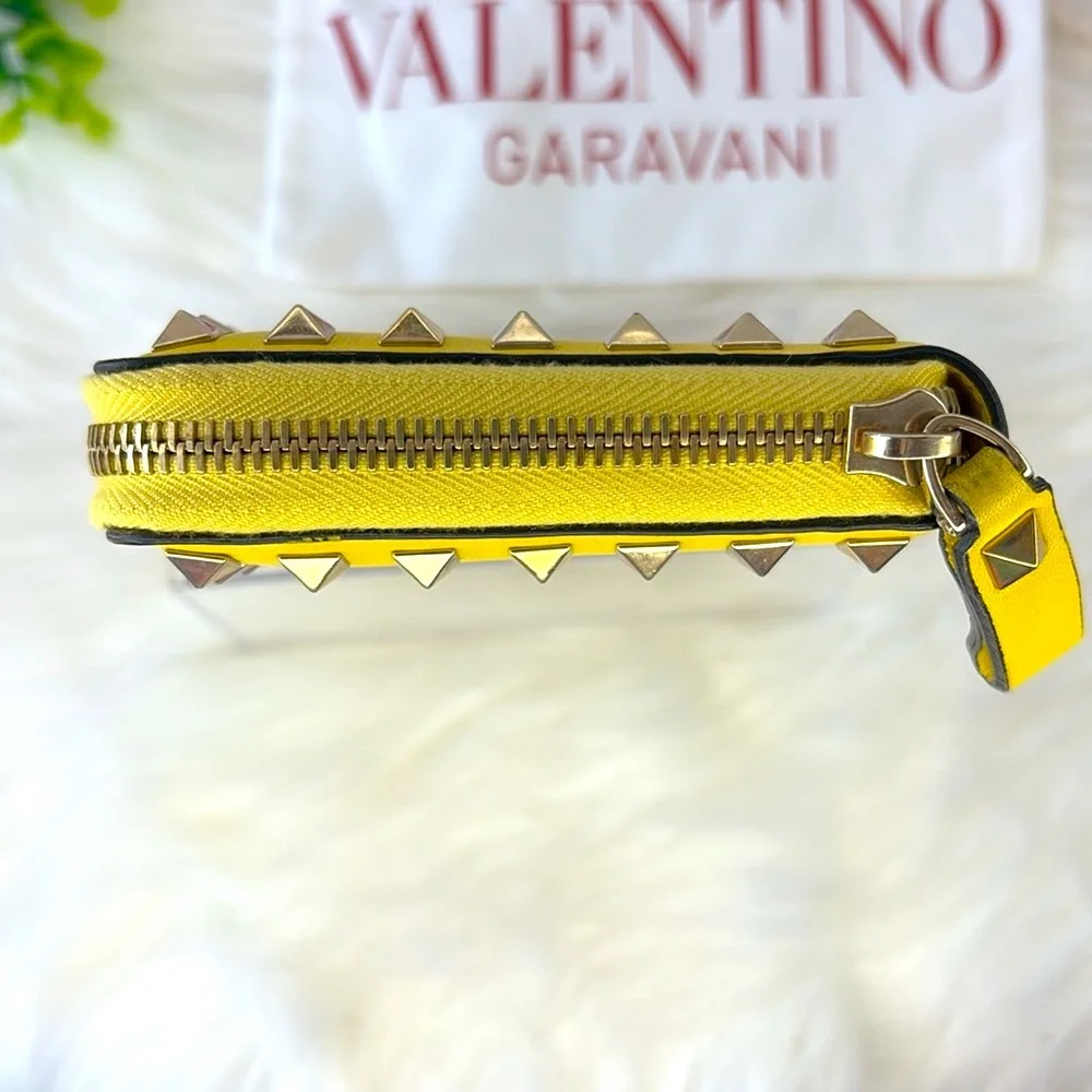 Valentino Garavani Yellow‎ Rock Stud Zipper Wallet